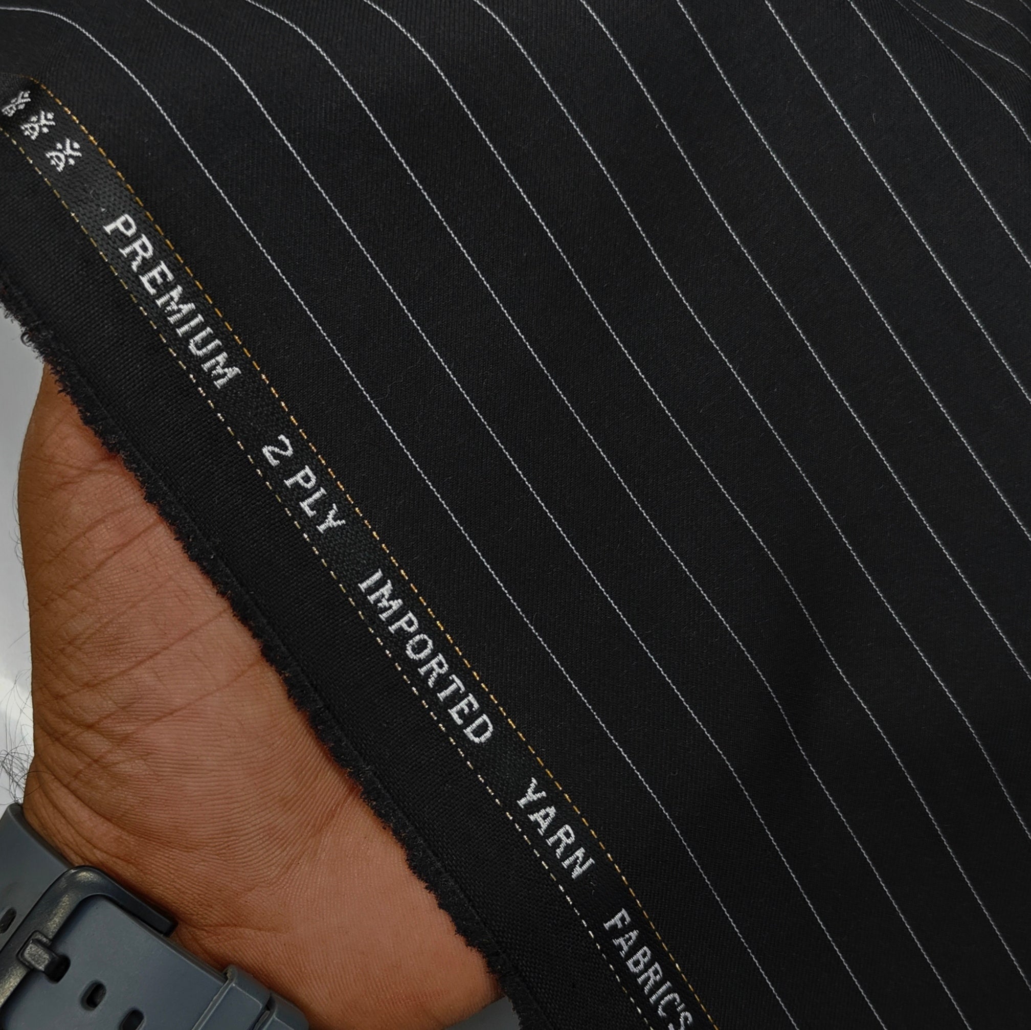 Canetti Italy Luxury 2Ply TR Fine Stripes Suiting Fabric Colour Black